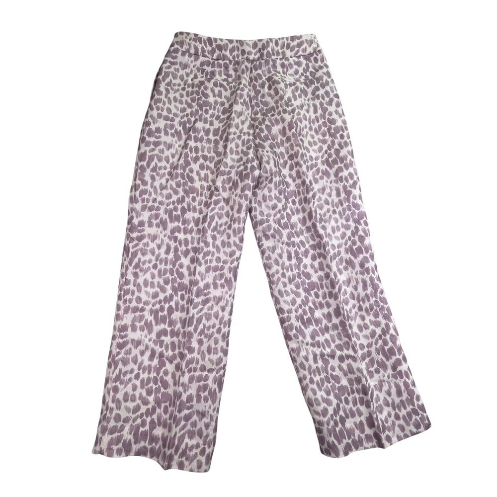 J.Crew Womens Purple Animal Print Linen Blend Pants SRelaxed Fit Long Size 6T - Picture 2 of 11